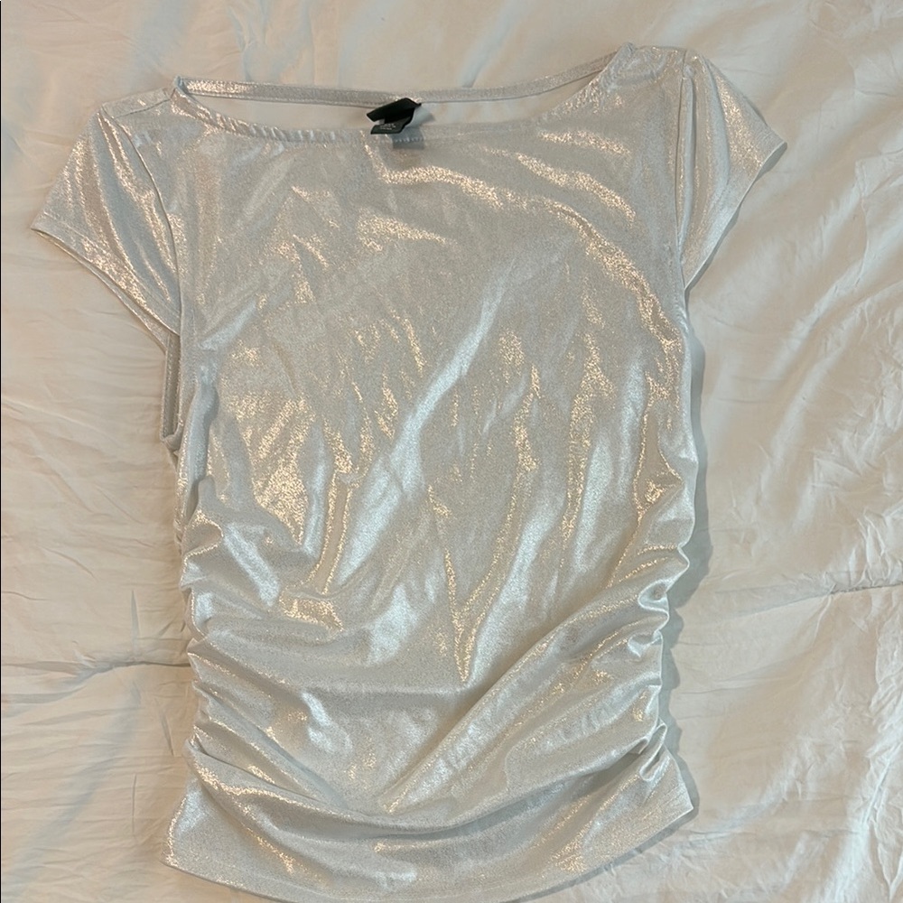 Target White Ruched Cap Sleeve Tee